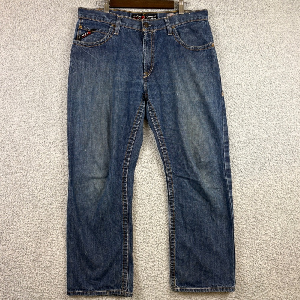 Ariat FR Jeans Men 35x30 Blue M4 Low Rise Boot Cut Flame Resistant Workwear Cat2